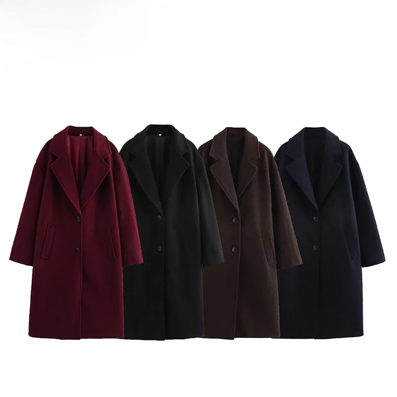 

ZBZA Spring New Women's Faion Loose Coat Jaet Thiened Long Sve Straight Cut Commute Sle Single Button Pure Color