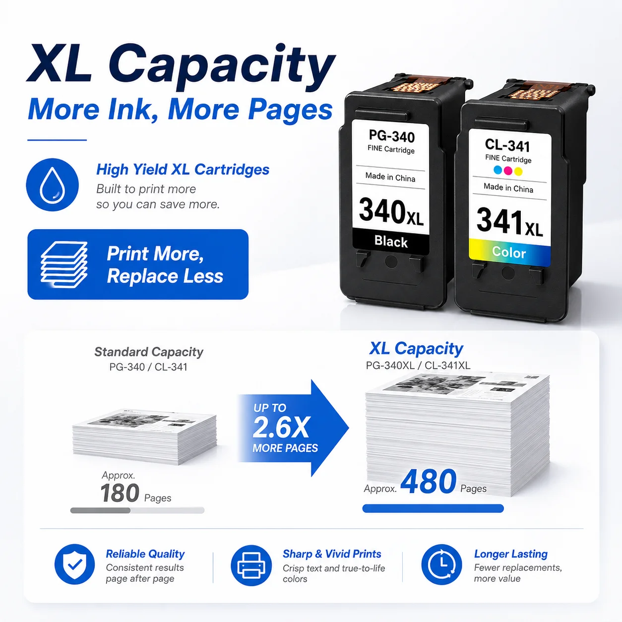 PG-340XL CL-341XL Compatible Ink Cartridge Replacement for Canon PIXMA Printers, Black & Tri-Color XL Ink Cartridge Set