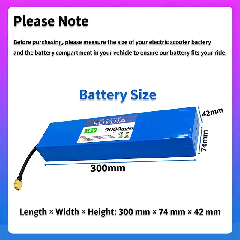 Upgraded Version 36V Electric Scooter Battery 7.8Ah Replacement Lithium-ion 9Ah High-Capacity 10S3P Battery Pack Built-in BMS