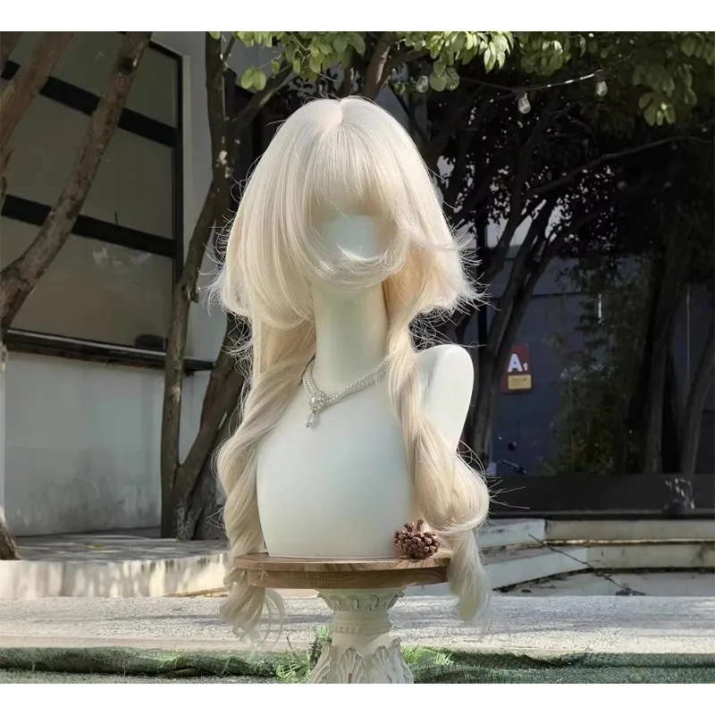 Light White Gold Long Curly Synthetic Wig Princess Roll Lolita Women Role Play Heat Resistant