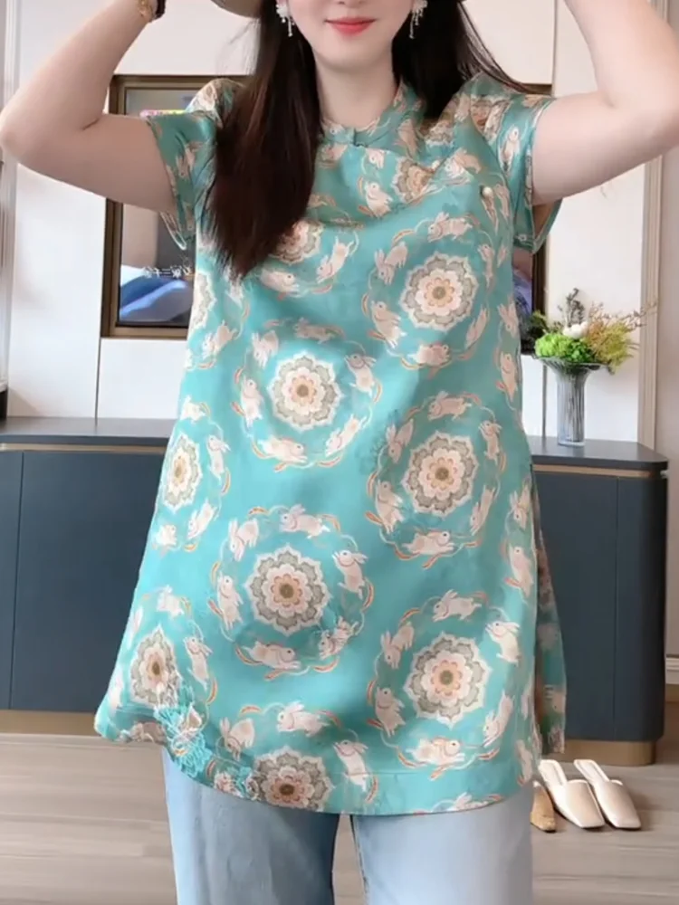 

Новая китайская футболка с принтом для женщин, лето 2025, модная, больших размеров, универсальная, стройнящая, повседневная, для ношения под одеждой