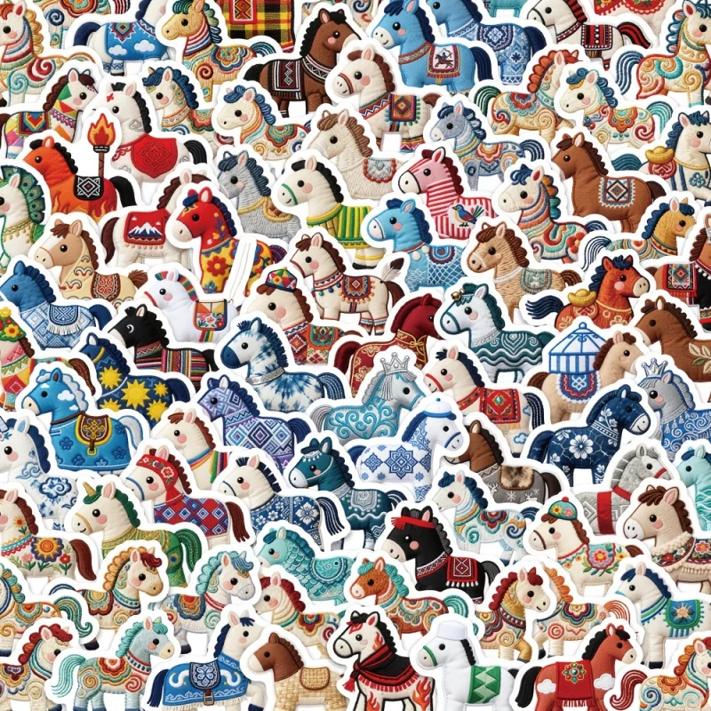 

100 шт. плюшевых наклеек с маленькими пони, милые и креативные декоративные наклейки в китайском стиле к Году Лошади