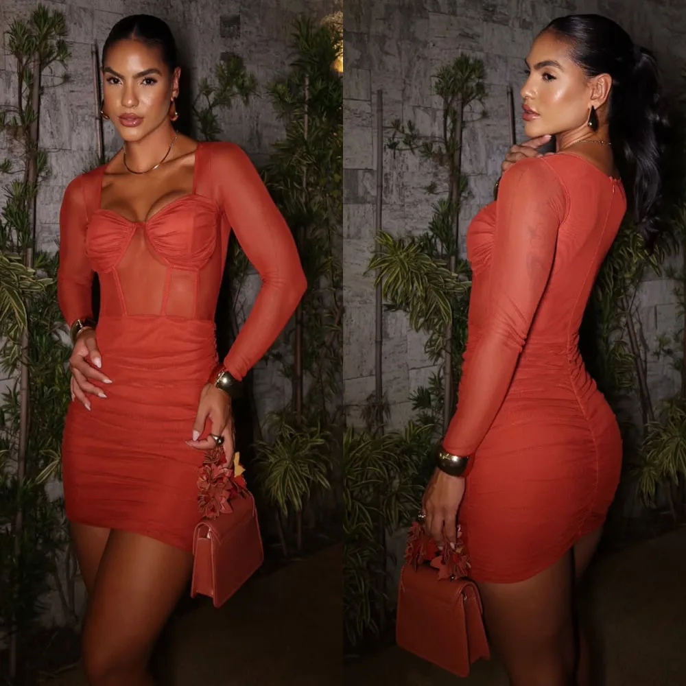

Индивидуальное высокое качество Above Knee Full Sleeves Orange Sweetheart Zipper Vestidos Elegantes Para Mujer 파티복이브닝드레스 فساتين السهرة
