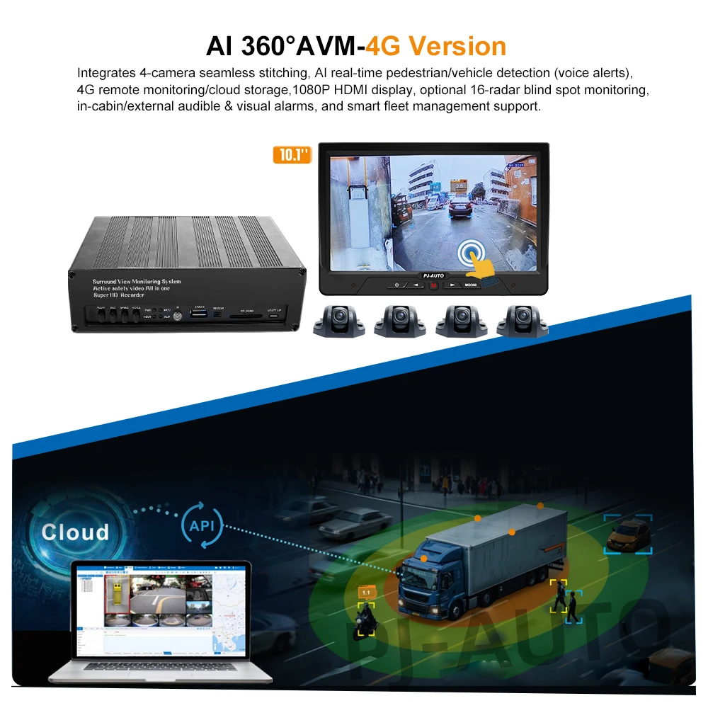 PJAUTO AI 360° AVM System Bird View Camera System with 4g Gps ADAS DMS for Fleet Trucks Bus Forklift Logistics Management