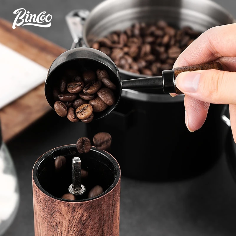 Bincoo Coffee Spoon 304 Stainless Steel Coffee Bean Special Gram Spoon Long Handle Walnut Coffee Powder Measuring Spoon