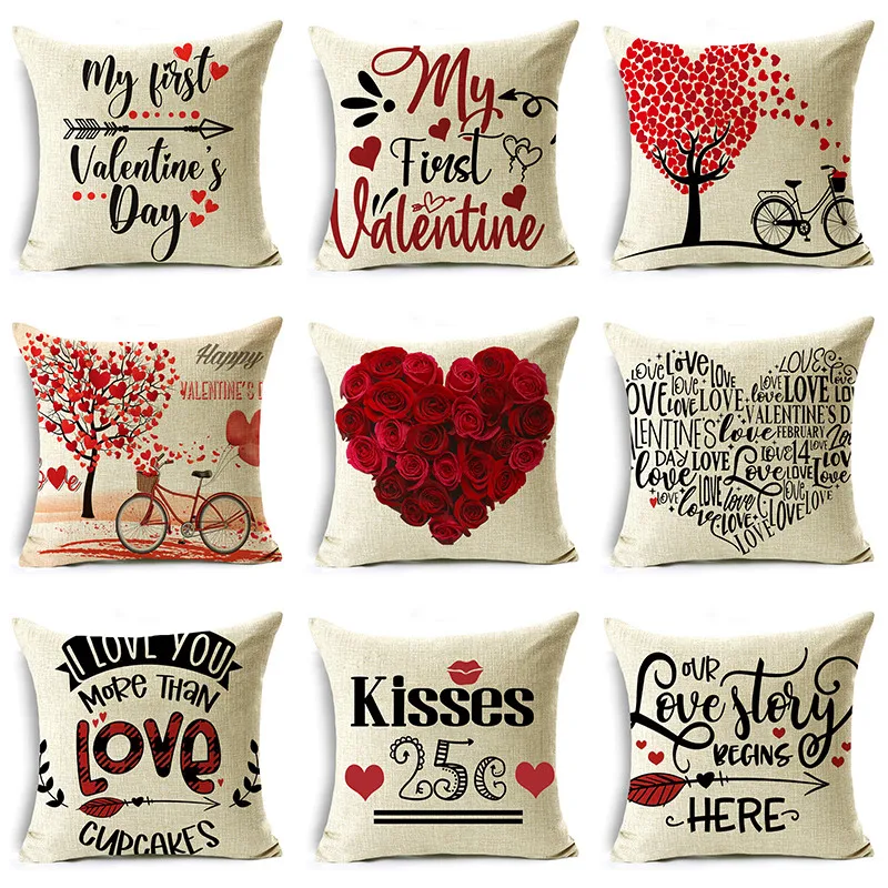 

Square Decorative Car Cushion Cover Valentines Pillow Cover Rose 40cm/45cm and 50cm Linen Decorative Pillowcases