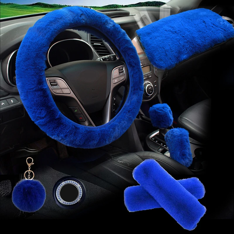 8PCS Plush Car Steering Wheel Cover Eight Piece Set Plush Car Handle Cover No Inner Ring Elastic Handle Cover Car interior