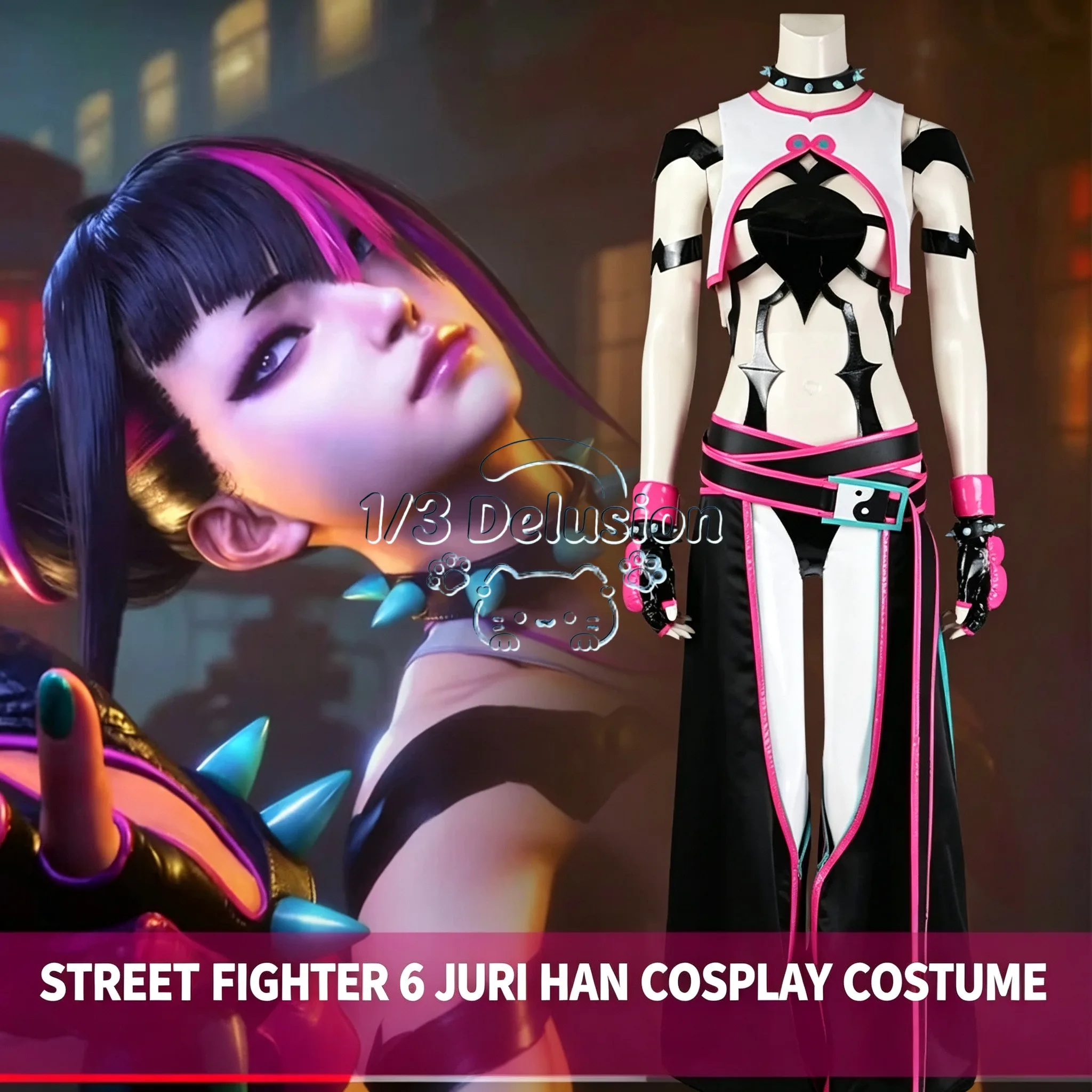 Anime game series: Street Fighter 6 Juri Han Cosplay Costume Women Game Same Style Cosplay Outfit Set Hallowen Play Role Clothes