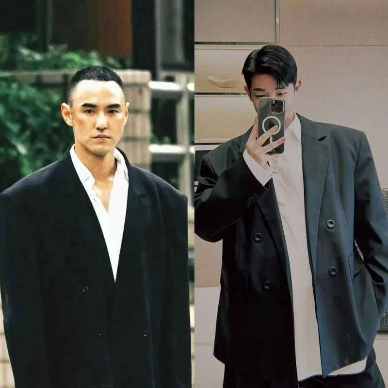 

Мужской повседневный пиджак Chen Guilin с широкими плечами, двубортный, свободного кроя, классический, однотонный, длинный рукав