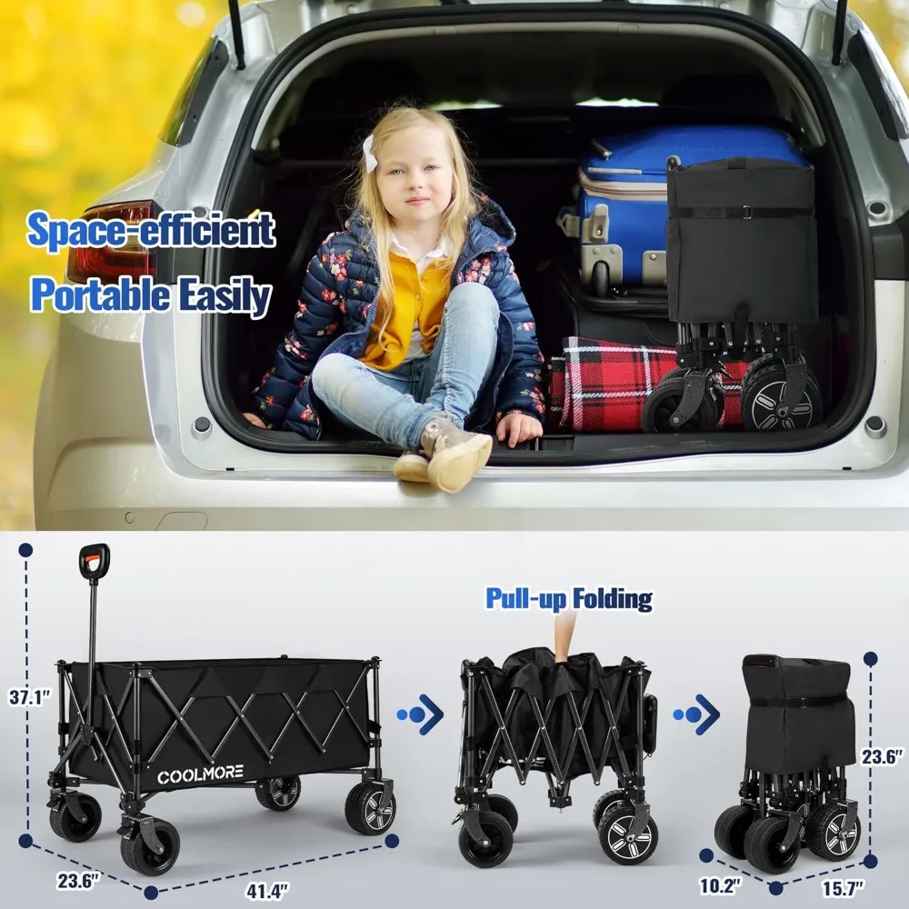 Electric Collapsible Utility Wagons 330lbs Capacity, Carts Foldable with Wheels Brakes Portable for Timber Ridge Beach Garden