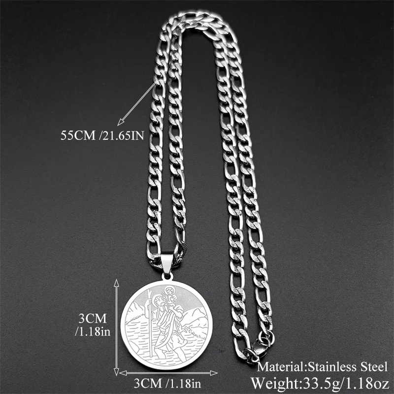 قلادة ميدالية مستديرة للأطفال من سانت كريستوفر للنساء والرجال من الفولاذ المقاوم للصدأ باللون الذهبي سلسلة مجوهرات هيب هوب المسيحية #6