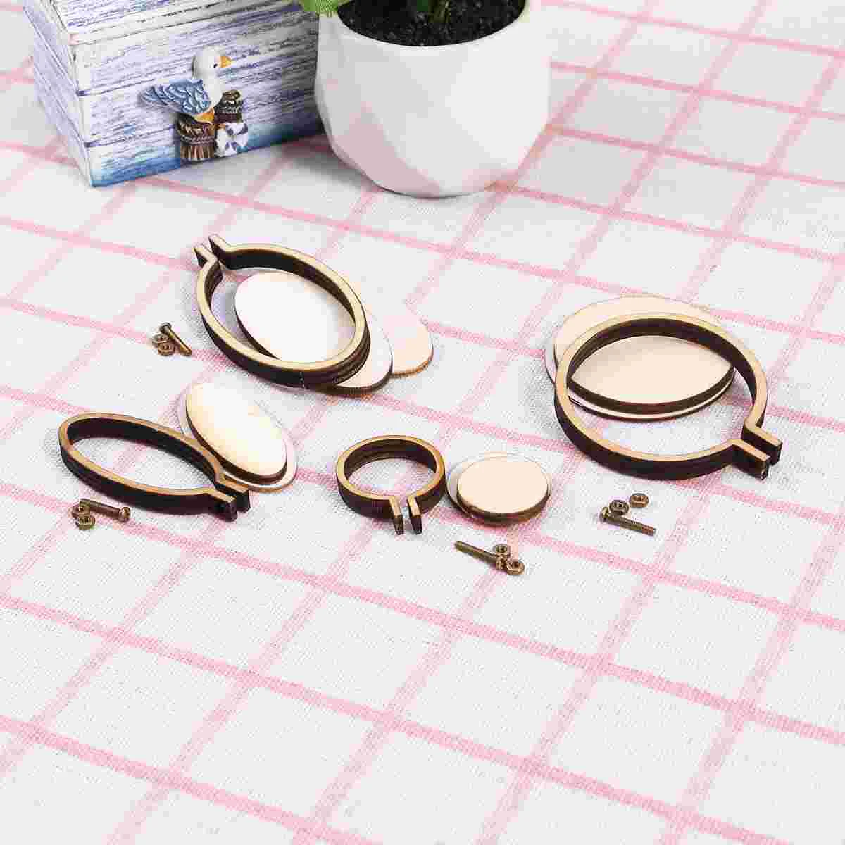 8 Pcs Cross Display Frame Embroidery Jewelry Hoops Pendants Mini Blanks Fixing Stitch Wood