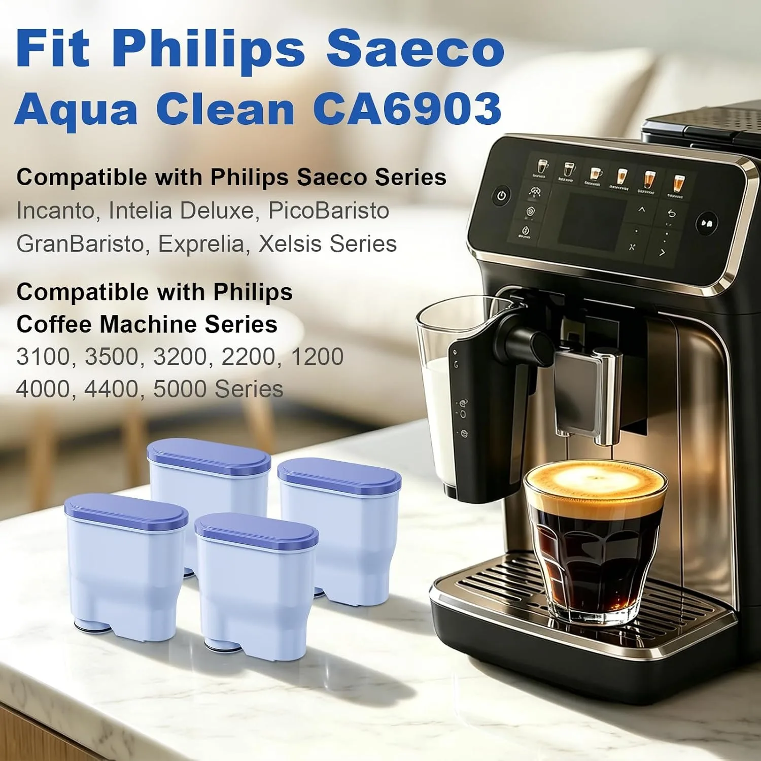 4PCS Coffee Water Filter Compatible with Philips,Saeco and AquaClean CA6903,Enhance Coffee Taste,Dedicated Anti-Lime Scale Water view 3