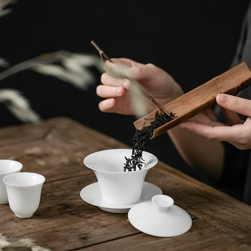 Loiesag Large White Porcelain Sancai Covered Bowl Ceramic Tea Set Kung Fu Cup Thin Tires Bubble Device Gaiwan