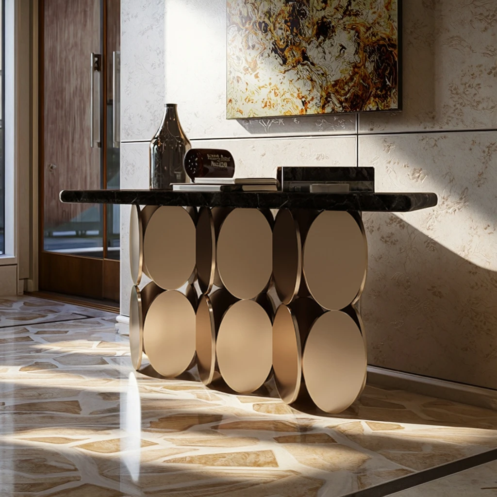 

Luxury Dining Table Console Base Contemporary Home Furniture Gold Marble Stainless Steel