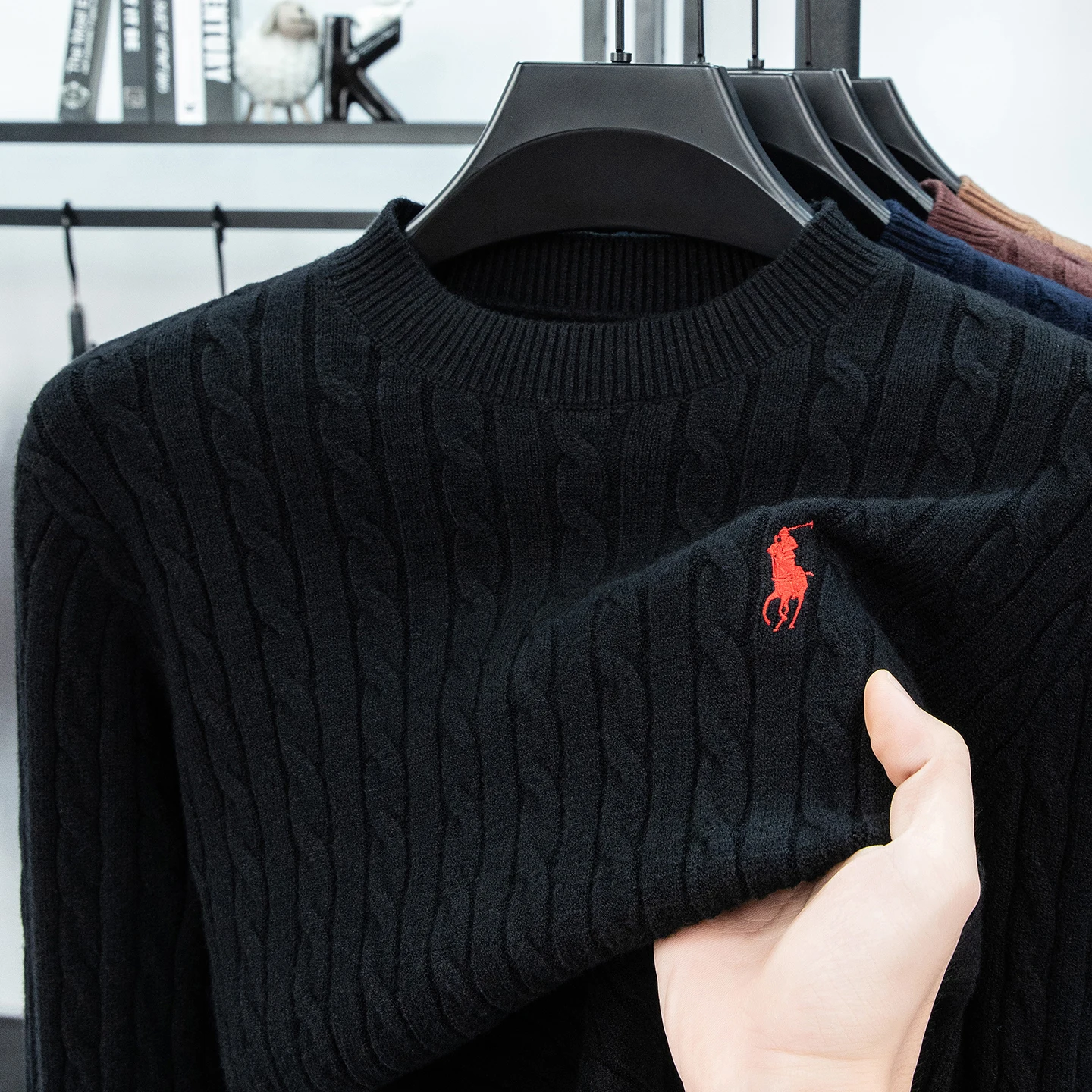 سترة صوف رجالية لخريف وشتاء 2025 مع بلوفر برقبة دائرية سميكة على شكل ماسة وأكمام طويلة سترة محبوكة