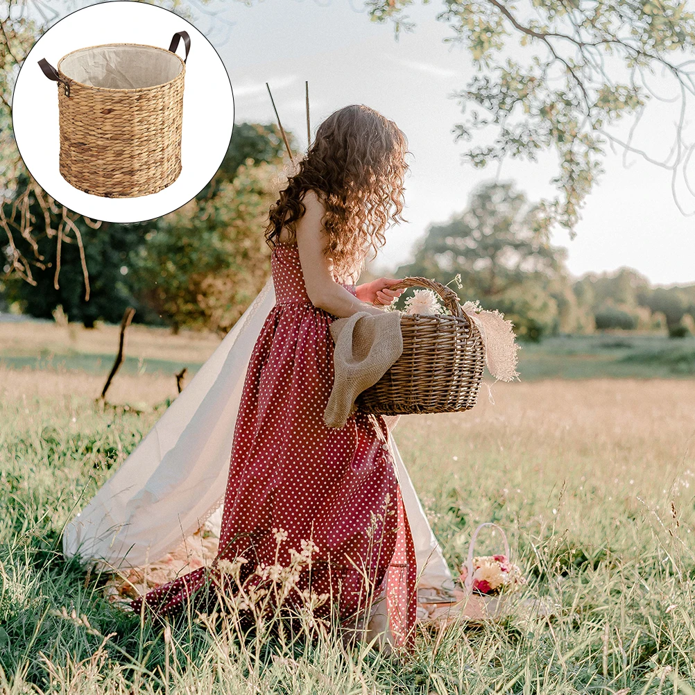 

Pure Hand-Woven Storage Basket Natural Straw Space-Saving Organizer Breathable Laundry Basket For Home Household Woven