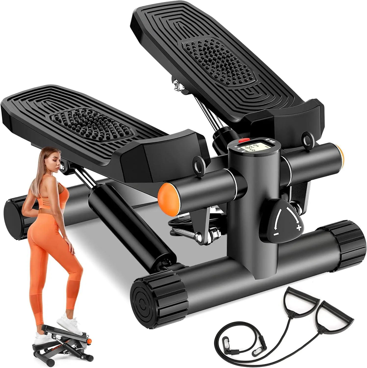 

Mini Hydraulic Fitness Machine with Resistance Bands LCD Monitor Stair Steppers for Home Exercise