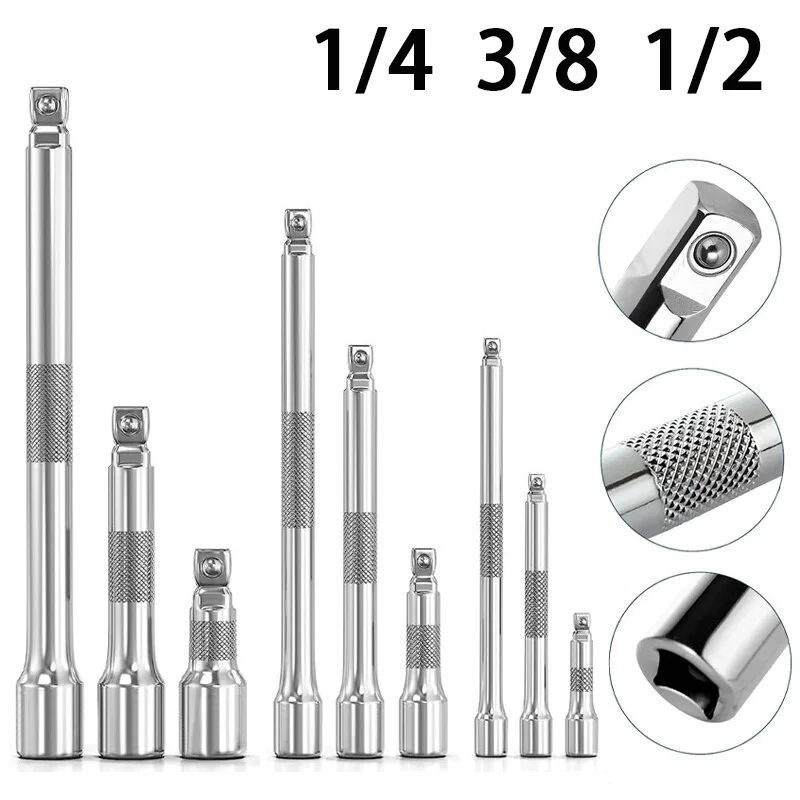 

1/4" 3/8" 1/2" Drive Extension Set Ratchet Wrench Extension Bar Socket,50/100/150/250mm Ratchet Wrench Socket Extender Hand Tool