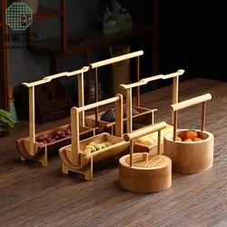 Portable Bamboo Carry Snack Basket Desktop Refreshment Box Dried Fruit Tray Storage Fruit Snack Basket Dessert Plate