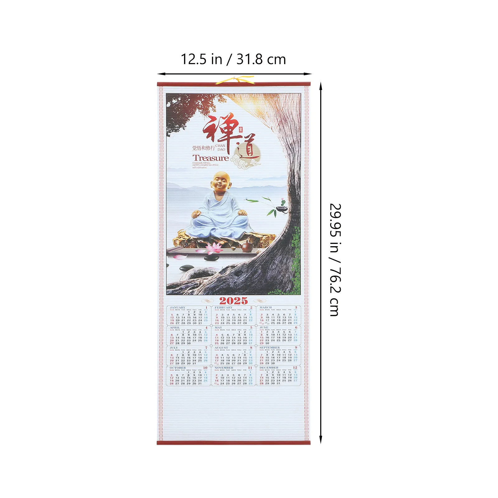 2025 Hanging Wall Calendar Paper Scroll Design Perforated Lightweight Home Office Decorative Planning Calendar Clear Printed