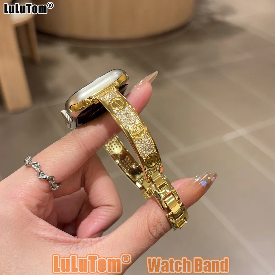 

Роскошный ремешок-манжета для Apple Watch 38 40 41 42 44 45 46 49 мм Ювелирный ремешок с бриллиантами Iwatch Series 10 9 8 7 6 5 4 SE Ultra Браслет