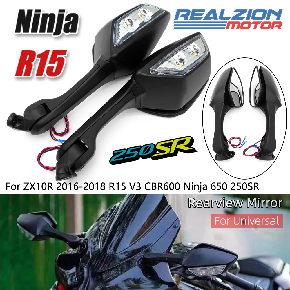 

RZ ZX10R CBR600 Мизеркало заднего вида со светодиодным указателем поворота, боковые зеркала для Ninja ZX-10R 2011-2015 2016-2020 H2 2014-2015 R15 V3