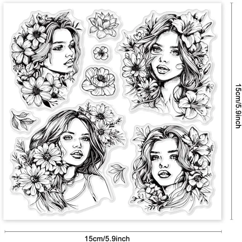 1Sheet Lady and Flower Clear Stamps Flower Silicone Clear Stamp Seals Woman Transparent Stamps for DIY Scrapbooking Cards Making