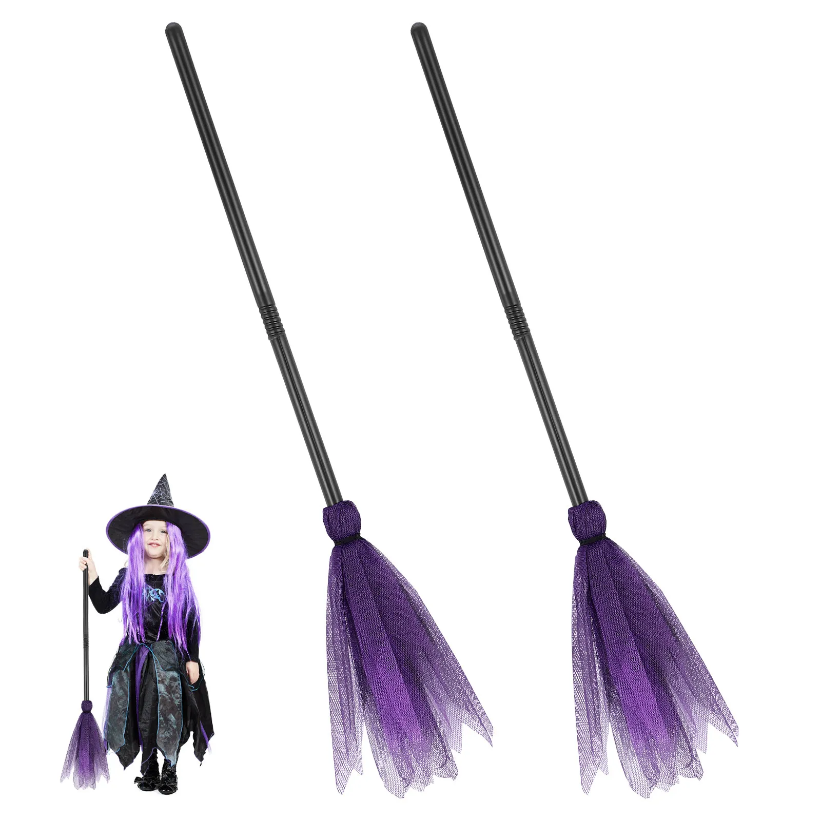 

2Pcs Witch Broom for Halloween Party Premium Material Costume Prop Ideal for Wizard and Witch Dress Up Event Decoration