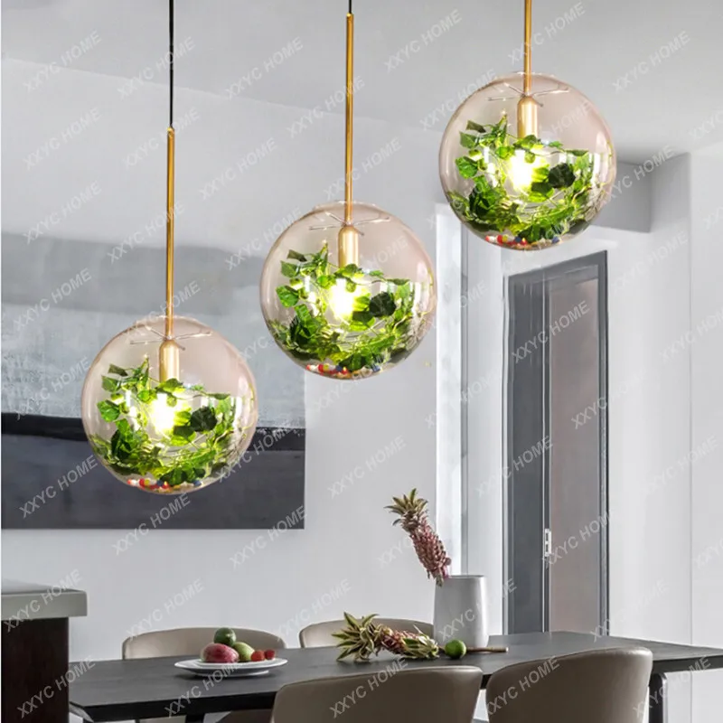 Green Plant Restaurant Bar Cafe Light Modern Simple Milk Tea Shop Bubble Glass Ball Chandelier