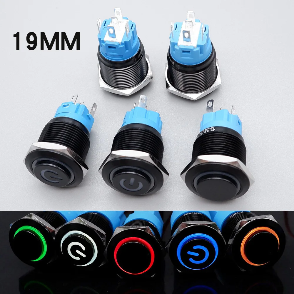 19mm Black Metal Push Button Switch  High Head Led Light Waterproof Illuminated On Off Car Engine Power Start Stop 5v 12v 24v 6v