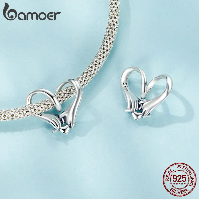 BAMOER Original 2024 New 925 Sterling Silver Pinky Swear Charm Beads for Charm Bracelet Personalized DIY Jewelry Making SCC2851