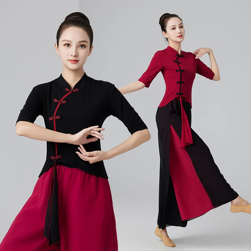 New women's square dance clothing set, Odair pipa medium and long-sleeved dancing clothes, chiffon dance practice clothes