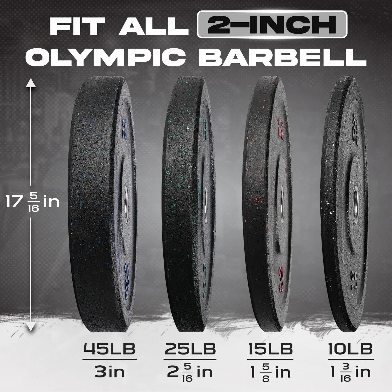 لوحة ممتصة للصدمات مقاس 2 بوصة، لوحة وزن مطاطية أوليمبية 10-190 رطل مع محور فولاذي لرفع الأثقال وتدريبات القوة وصالة الألعاب الرياضية المنزلية والأقل