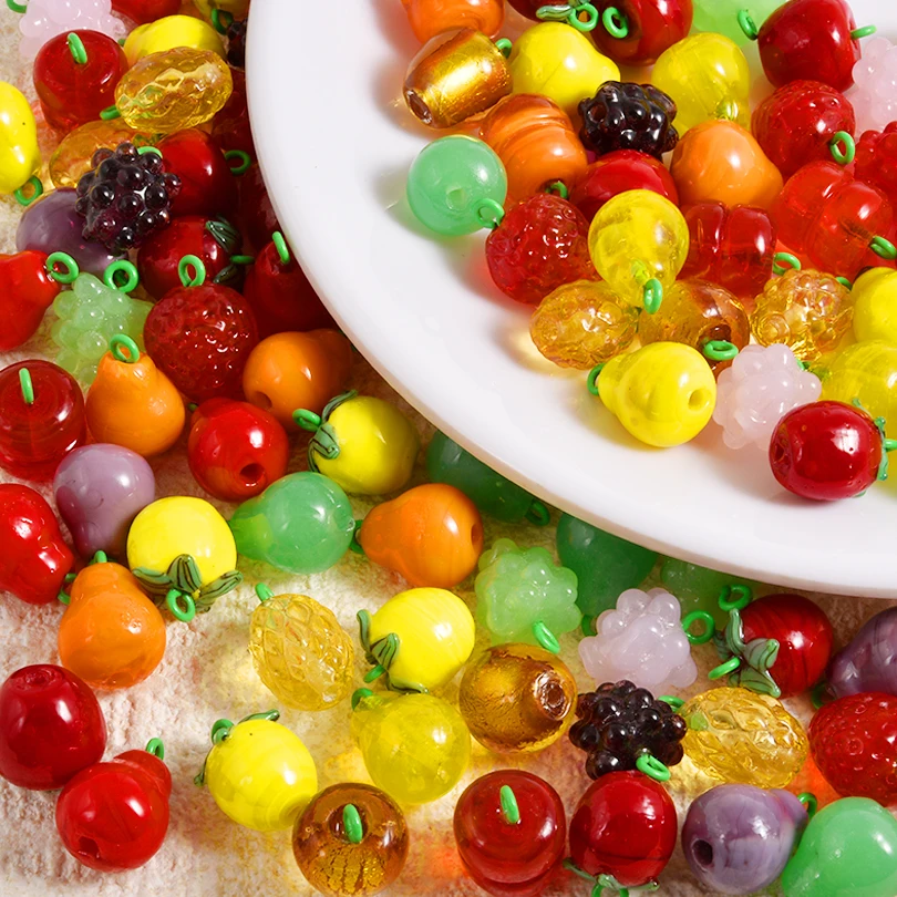 

10pcs Glass Pendants Persimmon Colorful Pear Grape Apple Fruit Pendant For Jewelry DIY Making Earrings Keychain Accessories bulk