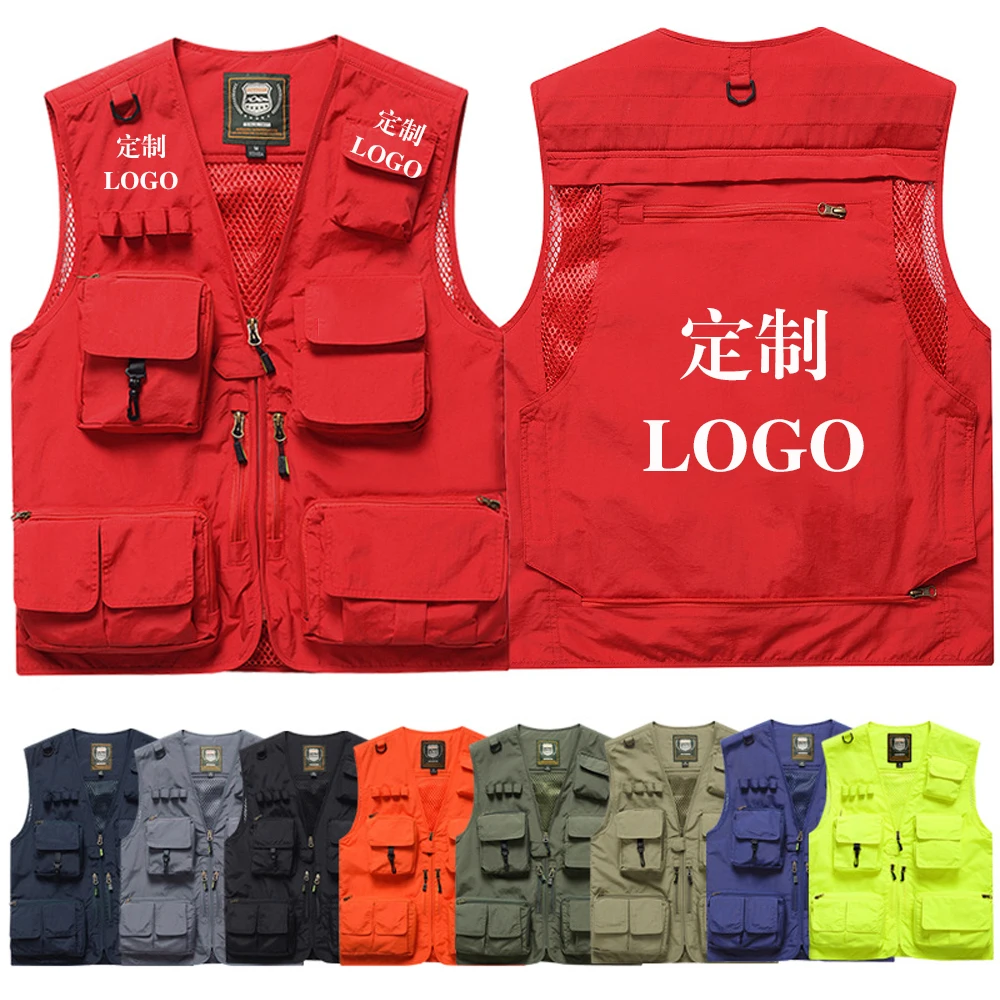 Reflective Safety Vest Custom Logo High Visibility Outdoor Multi Pocket Fishing Photography Casual Working Clothing Workwear