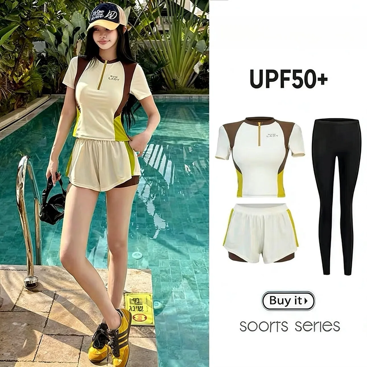 women's-upf50-sun-protection-short-sleeve-wetsuit-two-piece-sea-cucumber-design-snorkeling-suit-quick-dry-slimming-surfing