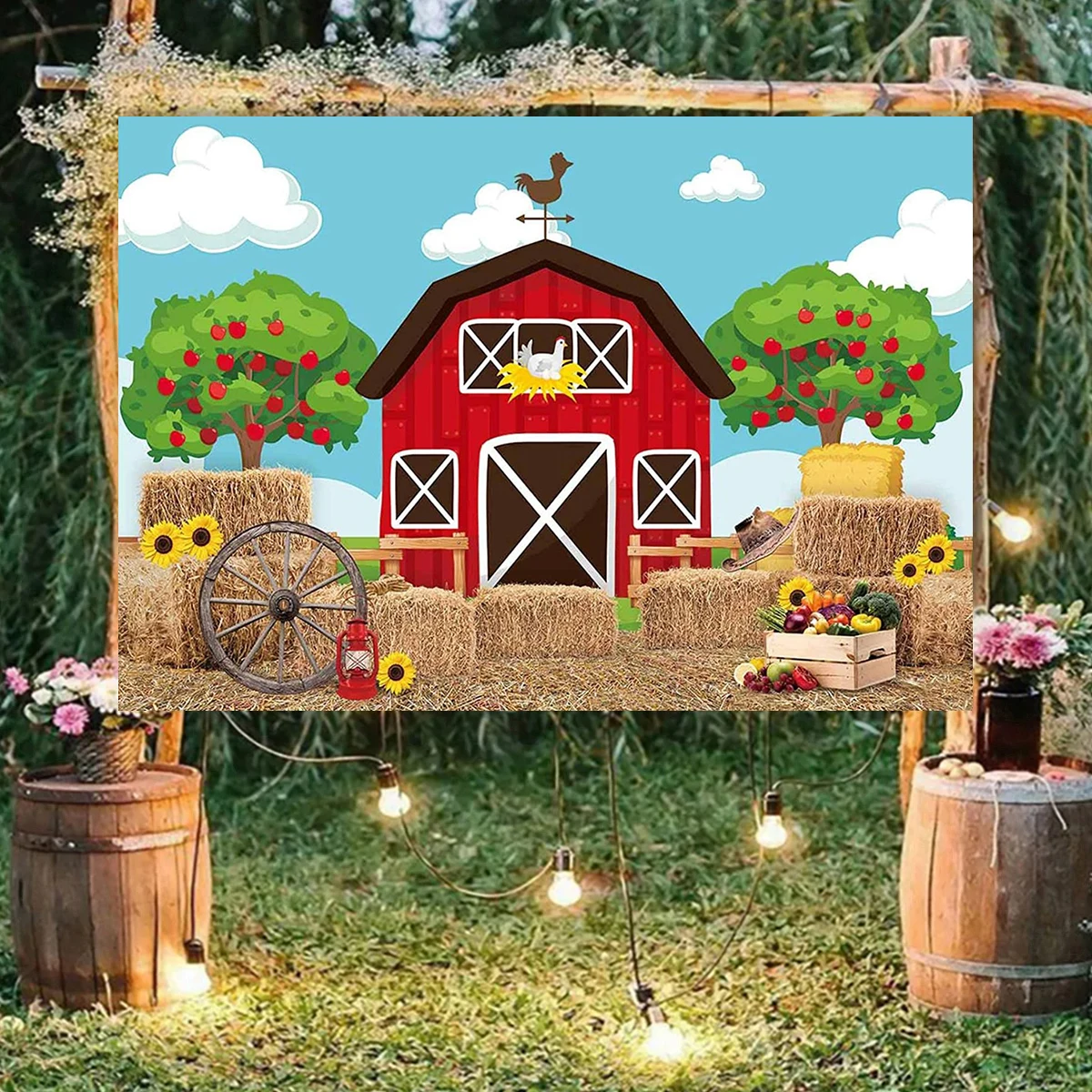 

Farm Red Barn Baby Shower Supplies Animal Birthday Party Backdrop Photo Background Farm Photography Decor for Kid Birthday