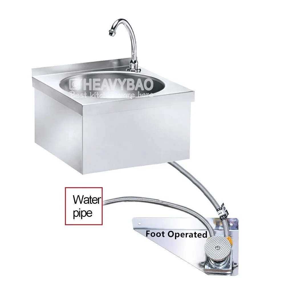 Hand Free Touchless Kitchen Sink Stainless Steel Foot Operated Wash Basin