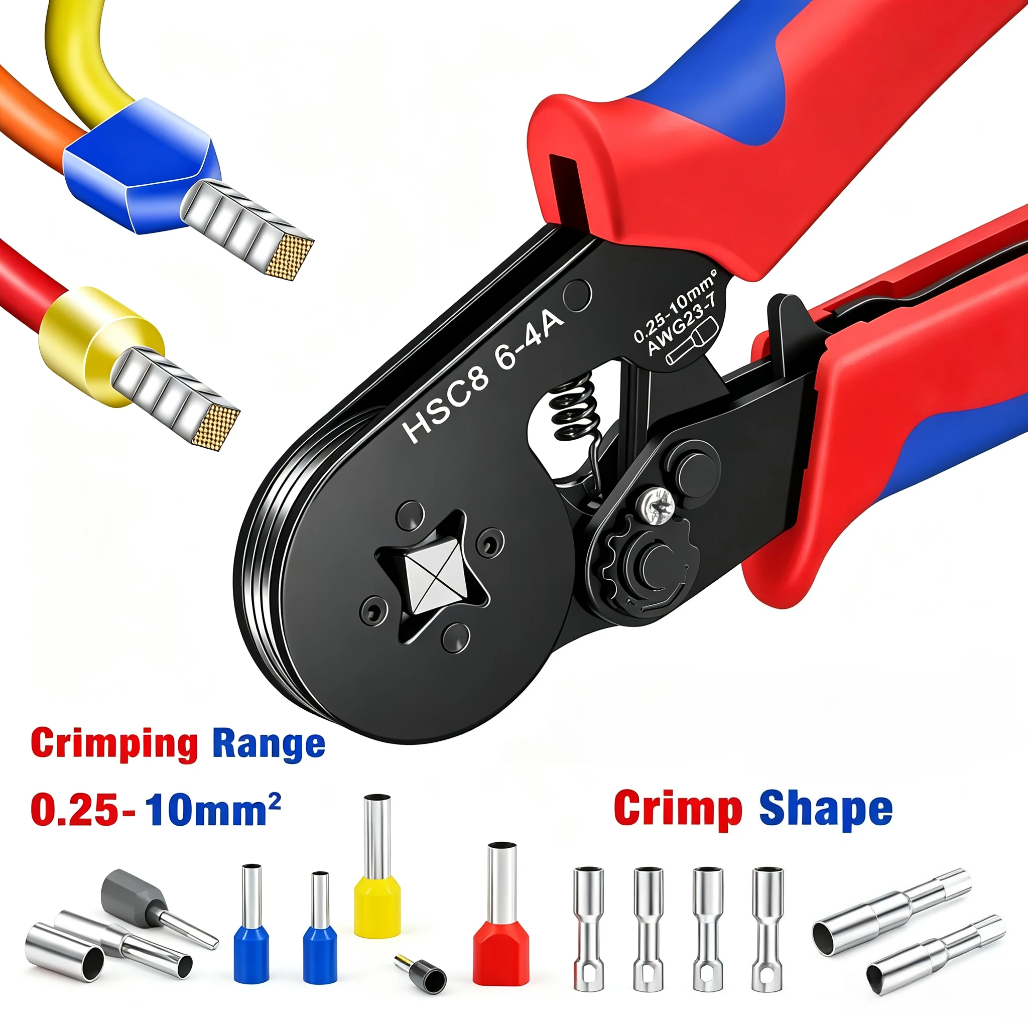 23‑7AWG Ratchet Ferrule Crimper HSC86‑4A Pliers Kit 1200Pcs Wire Terminals Electrical Hand Tool