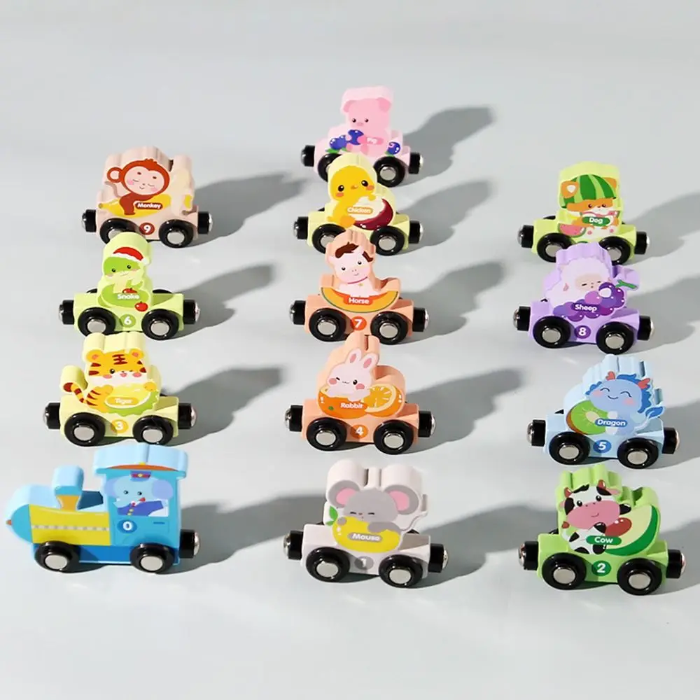 カラフルな磁気数字列車 数字 恐竜 木製 DIY 列車模型 モンテッソーリ認知 フルーツ 動物
