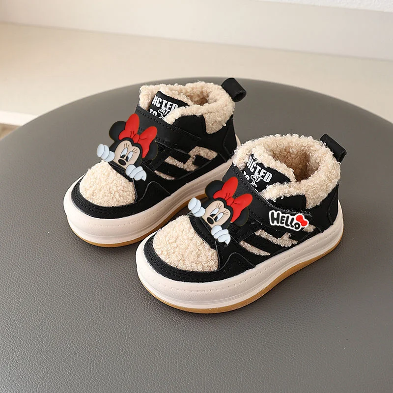 

Хлопковая обувь для девочек с рисунком Микки Мауса Диснея, утепленные флисовые кроссовки, детская зимняя повседневная обувь для девочек, первые ходунки для мальчиков