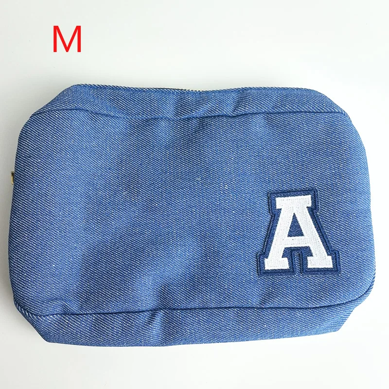 limited edition M-sized canvas self-adhesive letter bag, denim makeup bag, travel storage bag, toiletry bag women's storage bag