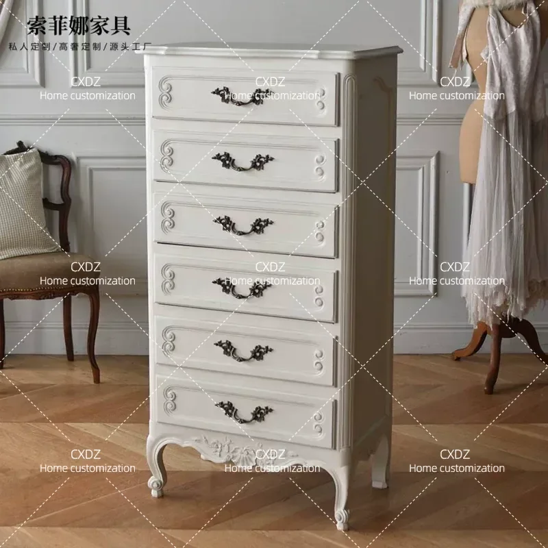 Six Drawer Chest Solid Wood Nightstand for Master Bedroom Large Retro Side Cabinet for Living Room Entrance Storage Locker