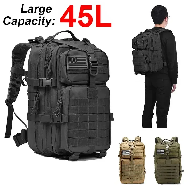 Tactical Backpack for Men 45L Large Capacity 3P Softback Waterproof Bug Out Bag Molle Assault Rucksack for Hiking Hunting