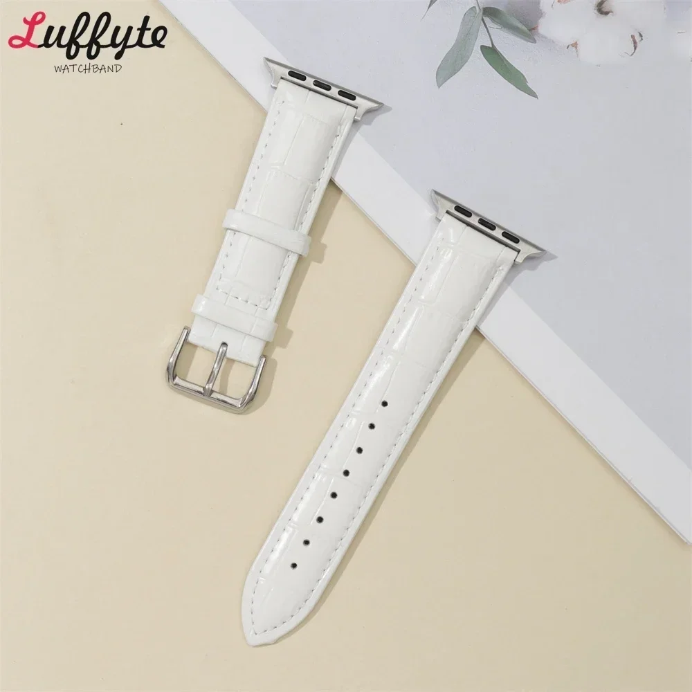 Bamboo Pattern Leather Strap for Apple Watch 1-10 Ultra SE 2 Band for Iwatch 38 40 41 42 44 45 46 49mm Watchband Accessories