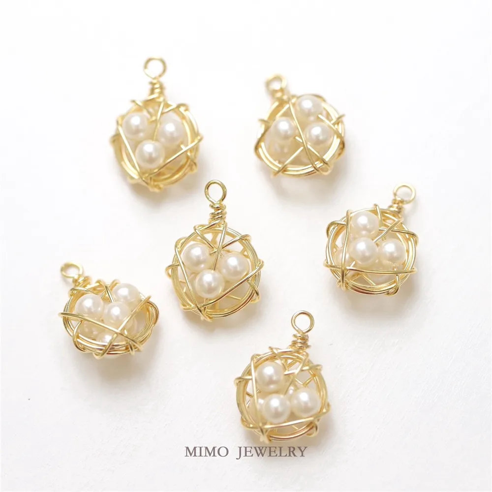 Hand-wound Artificial Pearl Pendant Electroplated 18k Gold-plated Earrings Necklace DIY Necklace Bracelet Handmade Charm Pendant