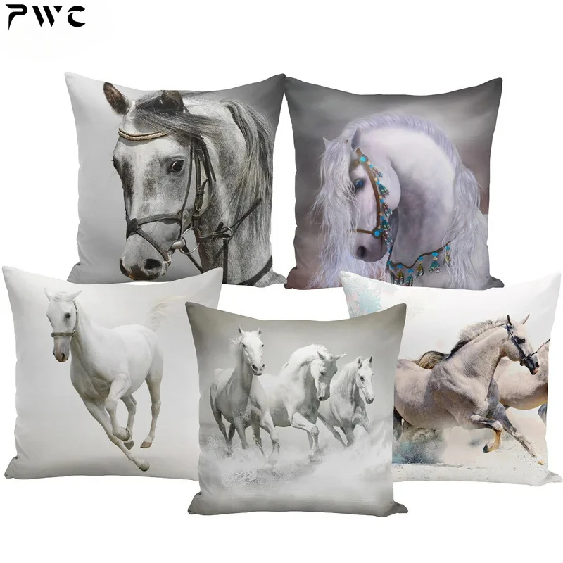 

Throw Pillow Case 45x45 Animal Print War White Horse Cushion Cover Sets for Chair Sofa Decorative Home Farmhouse Decor