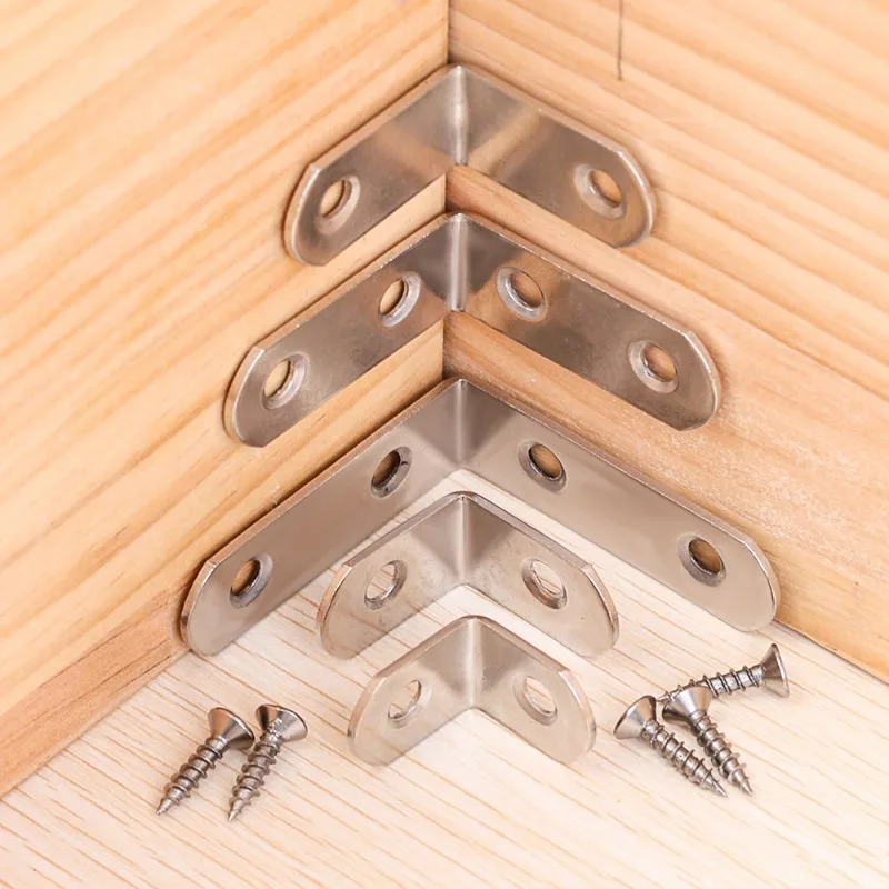 30/1Set Staffa angolare Mobili in acciaio inossidabile Dispositivo di fissaggio per mobili Lavorazione del legno Mensola Tavolo Sedia Supporto Staffa metallica con vite