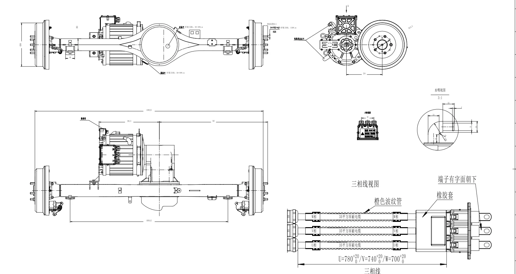 Brogen 110 120kw camion elettrico EV asse posteriore differenziale con motore sincrono a magnete permanente E asse per camion leggero 4.5T 6T